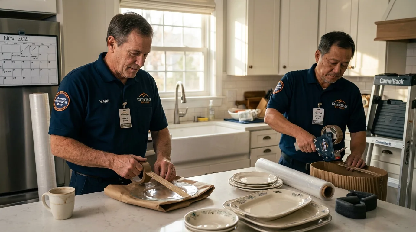 Professional crew packing kitchen dishware in Portage, IN